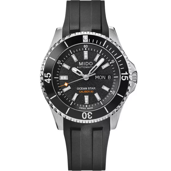 Mido Ocean Star 200 men's watch M026.930.17.051.00, black dial, black silicone strap
