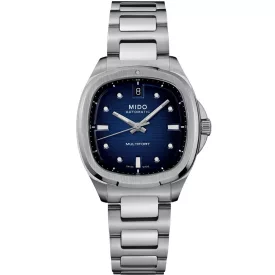 Mido Multifort TV 35 women's watch M049.307.11.041.00, blue dial, silver stainless steel strap