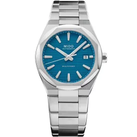 Mido Multifort 8 One Crown men's watch M055.507.11.041.00, blue dial, silver stainless steel strap