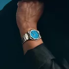 Mido Multifort 8 One Crown men's watch M055.507.11.041.00, blue dial, silver stainless steel strap