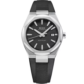 Mido Multifort 8 One Crown men's watch M055.507.17.051.00, black dial, black silicone strap