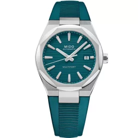 Mido Multifort 8 One Crown men's watch M055.507.17.091.00, green dial, green silicone strap