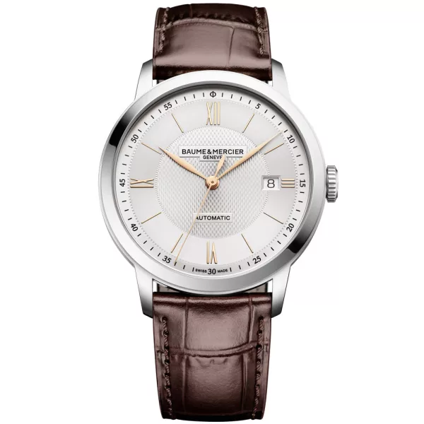 Baume & Mercier Classima men's watch M0A10853, silver dial, brown leather strap