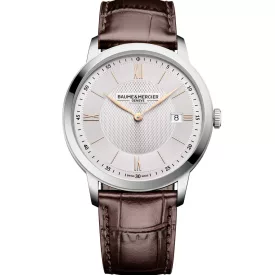 Baume & Mercier Classima men's watch M0A10882, silver dial, brown leather strap