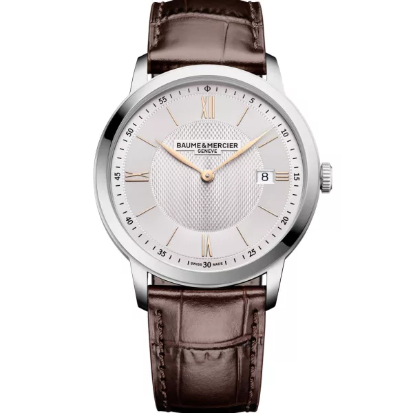 Baume & Mercier Classima men's watch M0A10882, silver dial, brown leather strap