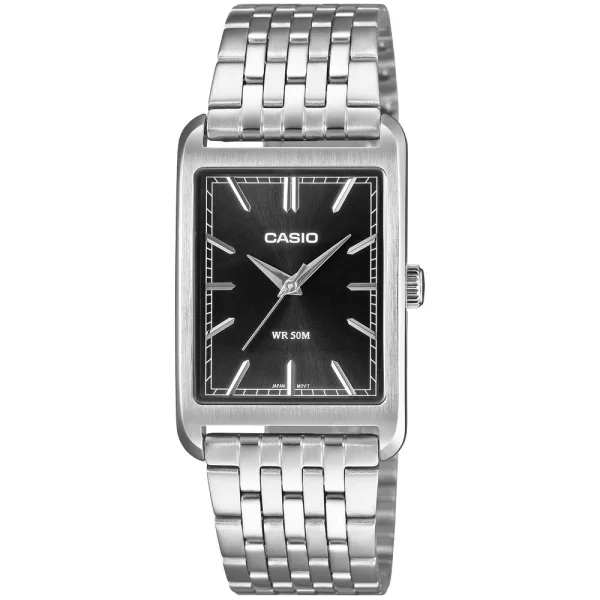 Casio Collection men's watch MTP-B215D-1AVER, black dial, silver stainless steel strap