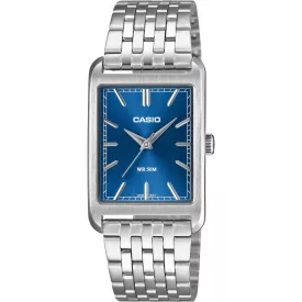 Casio Collection men's watch MTP-B215D-2AVER, blue dial, silver stainless steel strap