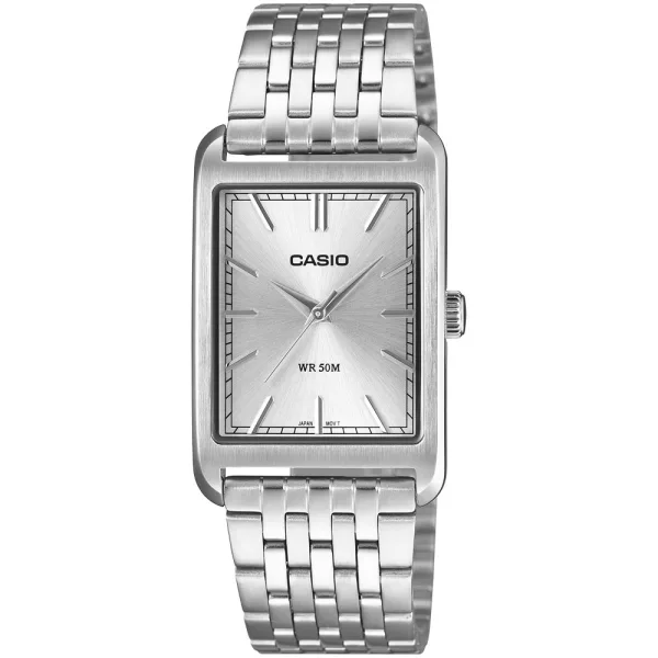 Casio Collection men's watch MTP-B215D-7AVER, silver dial, silver stainless steel strap