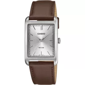 Casio Collection men's watch MTP-B215L-7AVER, silver dial, brown leather strap