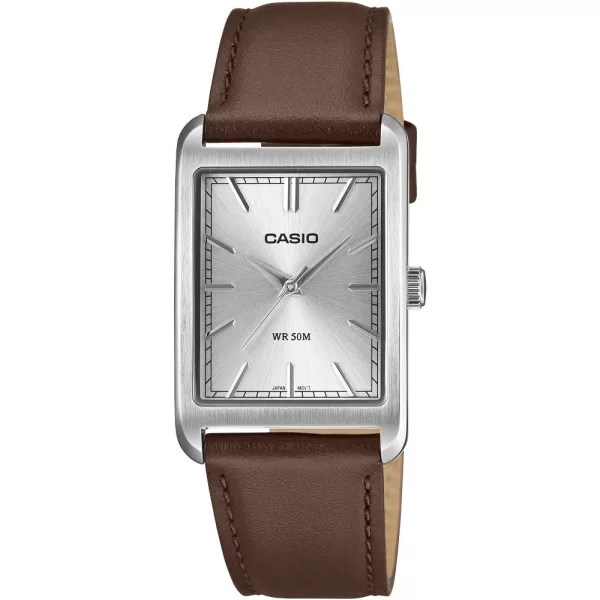 Casio Collection men's watch MTP-B215L-7AVER, silver dial, brown leather strap
