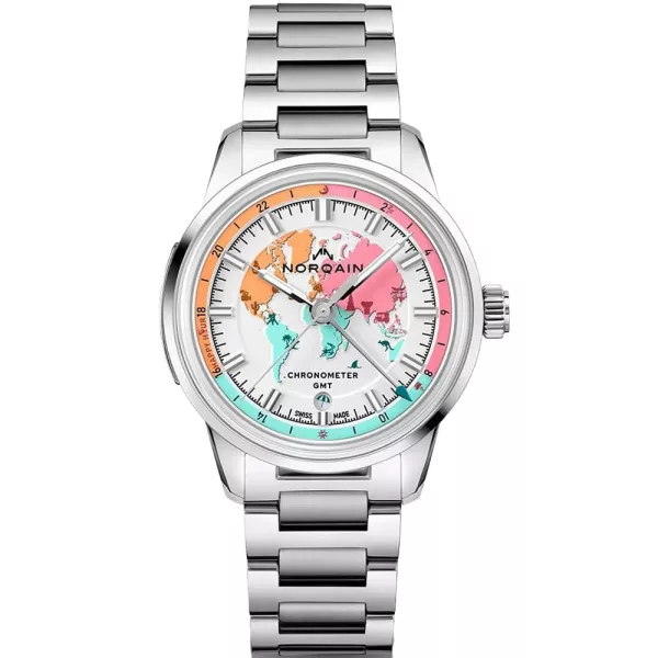 Norqain Freedom GMT Enjoy Life Holiday Limited Edition men's watch N2100.22S02.W01.S01, silver stainless steel strap