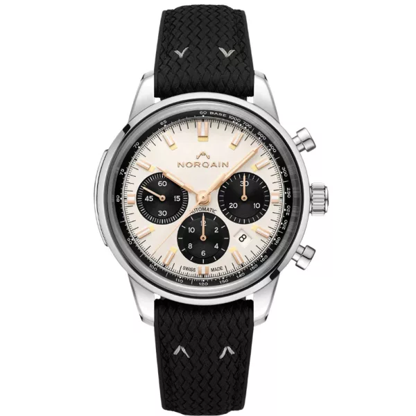 Norqain Freedom Chrono Limited Edition 43mm men's watch N2200.19S02.C01.R01, beige dial, black silicone strap