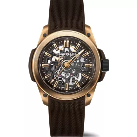Norqain Wild ONE Skeleton 42mm Gold men's watch N3000.07G04.N01.R01, brown silicone strap
