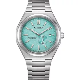 Citizen Automatic men's watch NJ0180-80M, turquoise dial, silver titanium strap