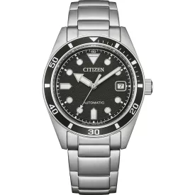 Citizen Automatic men's watch NJ0221-50E, black dial, silver stainless steel strap
