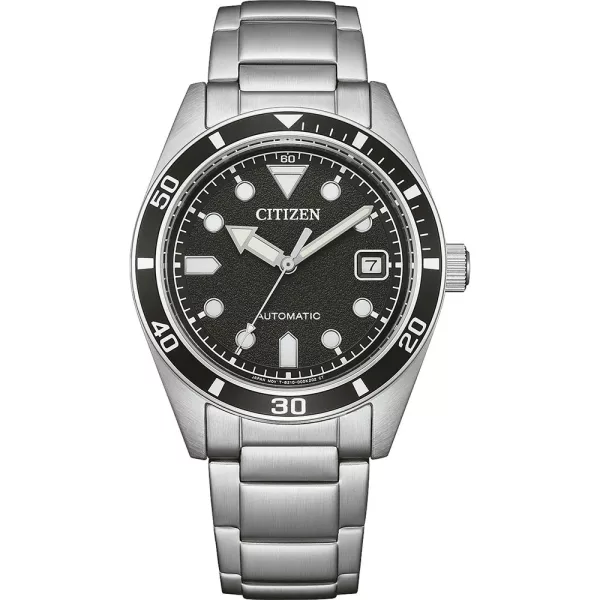 Citizen Automatic men's watch NJ0221-50E, black dial, silver stainless steel strap