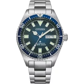 Citizen Automatic men's watch NY0129-58L, blue dial, silver stainless steel strap
