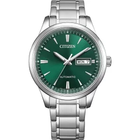 Citizen Automatic men's watch NY4058-79X, green dial, silver stainless steel strap