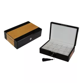   Edelwolle lacquered black/brown wooden watch box for 10 watches 918