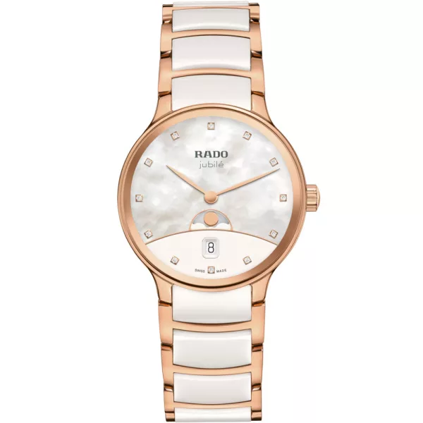 Rado Centrix Moonphase women's watch R30232922, rose gold stainless steel strap