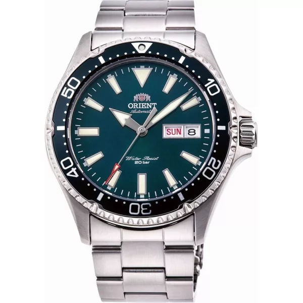 Orient Mako III Kamasu men's watch RA-AA0004E39B, green dial, silver stainless steel strap