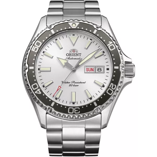 Orient Mako III Kamasu men's watch RA-AA0825S39B, silver dial, silver stainless steel strap