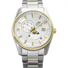 Orient Stretto Sun & Moon men's watch RA-AK0312S30B, silver dial, silver stainless steel strap