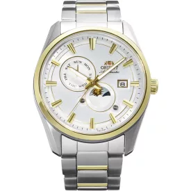 Orient Stretto Sun & Moon men's watch RA-AK0312S30B, silver dial, silver stainless steel strap