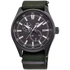 Orient Defender II men's watch RA-AK0403N10B, black dial, green textile strap