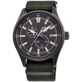Orient Defender II men's watch RA-AK0403N10B, black dial, green textile strap