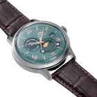 Orient Bambino Sun & Moon men's watch RA-AK0805E30B, green dial, brown leather strap