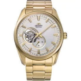 Orient Contemporary Open Heart men's watch RA-AR0007S30B, silver dial, gold stainless steel strap