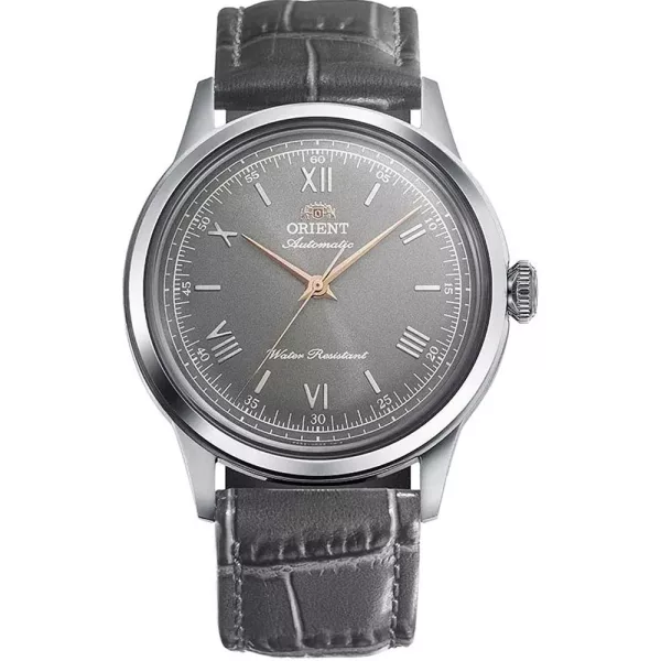 Orient Bambino men's watch RA-BB0006N30B, gray dial, gray leather strap