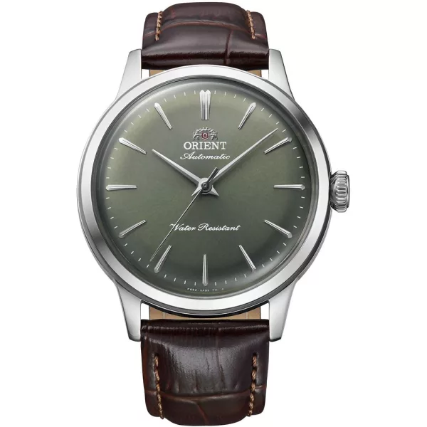 Orient Bambino 36 unisex watch RA-BB0102E30B, green dial, brown leather strap