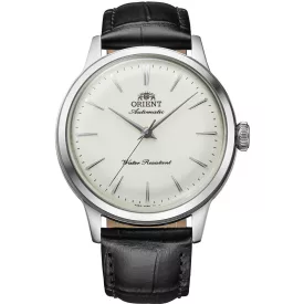 Orient Bambino 36 unisex watch RA-BB0103S30B, silver dial, brown leather strap