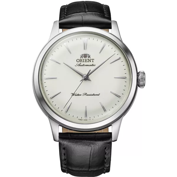 Orient Bambino 36 unisex watch RA-BB0103S30B, silver dial, brown leather strap