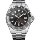 Orient Mako Diver GMT men's watch RA-BC0001B30B, black dial, silver stainless steel strap