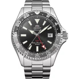 Orient Mako Diver GMT men's watch RA-BC0001B30B, black dial, silver stainless steel strap
