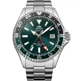 Orient Mako Diver GMT men's watch RA-BC0002E30B, green dial, silver stainless steel strap