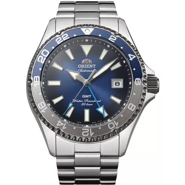 Orient Mako Diver GMT Limited Edition men's watch RA-BC0005L30B, blue dial, silver stainless steel strap