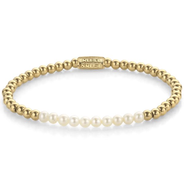 Rebel & Rose Pearl Gem meets Yellowgold female bracelet XS RR-40127-G-XS