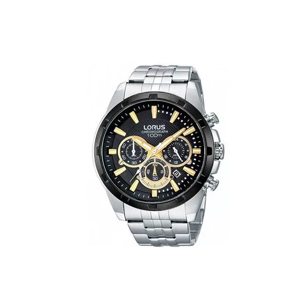 Lorus men's watch RT399AX-9, black dial, silver stainless steel strap