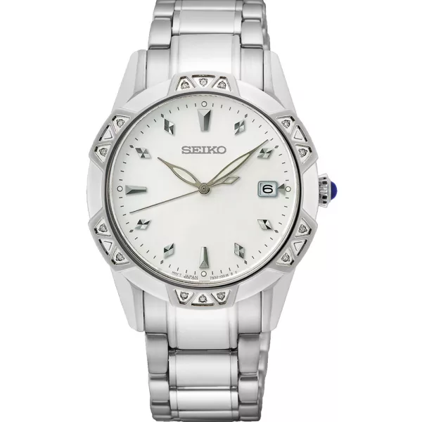 Seiko Dress Diamond women's watch SKK727P1, silver dial, silver stainless steel strap