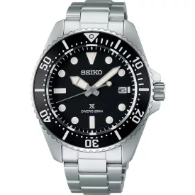 Seiko Prospex Sea Solar Diver’s men's watch SNE597P1, black dial, silver stainless steel strap