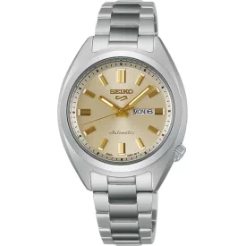 Seiko 5 Sports Hebitama SNXS in Double cream women's watch SRE023K1, gold dial, silver stainless steel strap