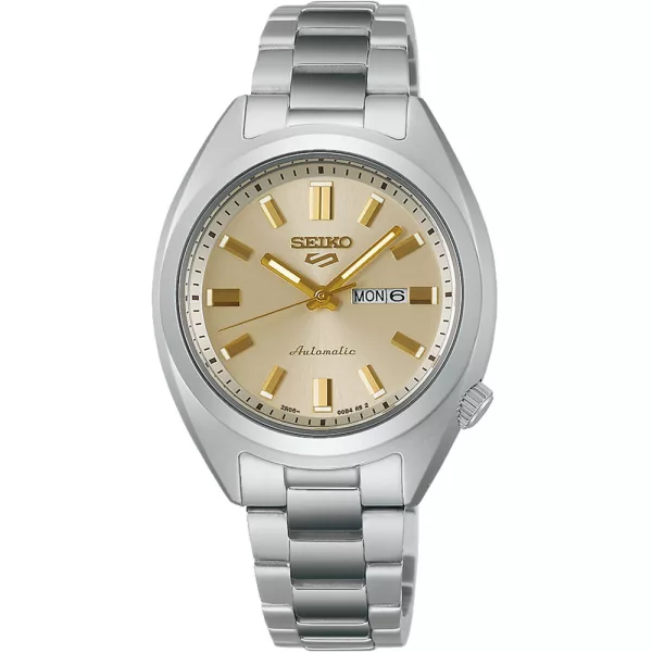Seiko 5 Sports Hebitama SNXS in Double cream women's watch SRE023K1, gold dial, silver stainless steel strap