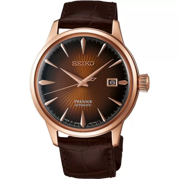 Seiko Presage men's watch SRPB46J1, brown dial, brown leather strap