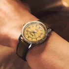 Seiko Presage Style 60s in Golden Yellow men's watch SRPL75J1, gold dial, brown leather strap