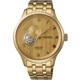 Seiko Presage Japanese Garden men's watch SSA468J1, gold dial, gold stainless steel strap