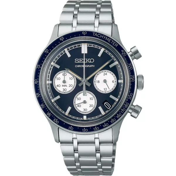 Seiko Chronograph men's watch SSB477P1, blue dial, silver stainless steel strap